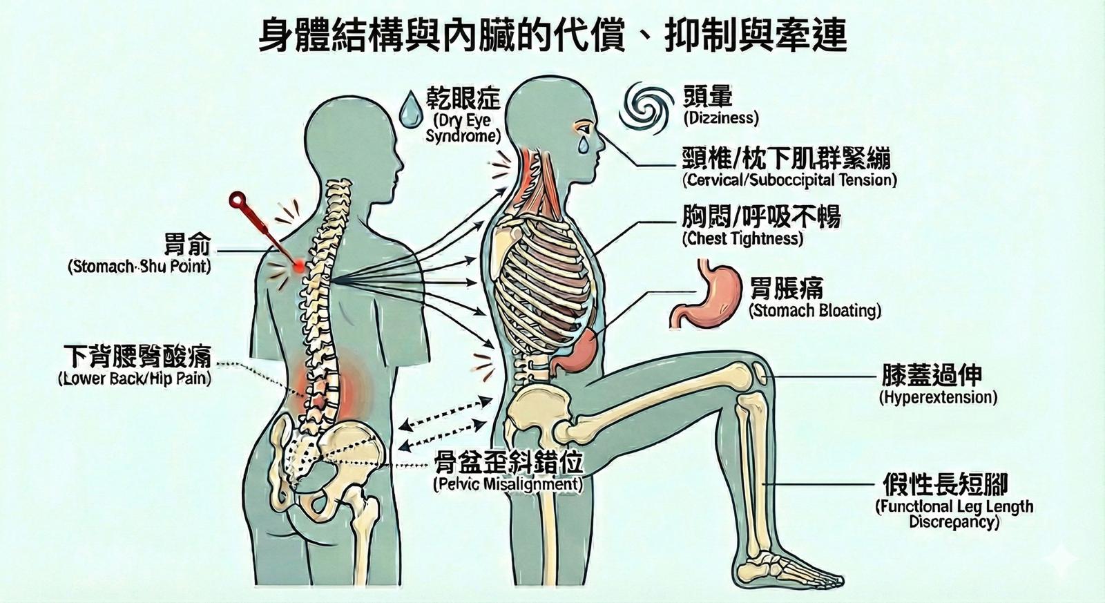身體結構與內臟的代償、抑制與牽連：從膝蓋過伸到難解的乾眼症