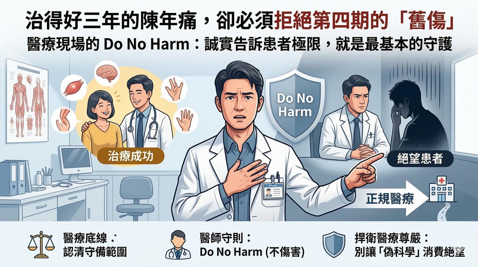 治得好三年的陳年痛，卻必須拒絕第四期的「舊傷」：醫療現場的 Do No Harm